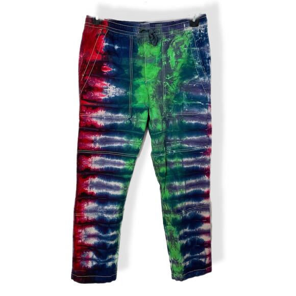 handmade tie dyed men's pants S red green blue purple
